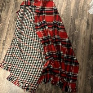 Red plaid two sided patterned winter scarf